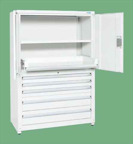 【直送品】 サカエ 納める取り合わせ(両開扉・押し込み二人組手あい棚板・S棚付) PNH-1264D5W (143528) 【大型】 家具、インテリア-テレビ台、キャビネット-キャビネット、サイドボード