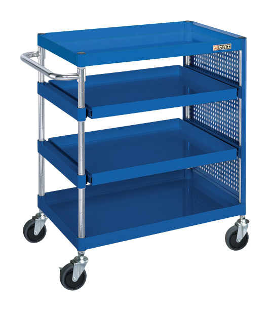 【直送品】 サカエ CSパールワゴン(スライド棚・全面パンチングパネル付) CSP-6084SZPSEB (324749) 【大型】