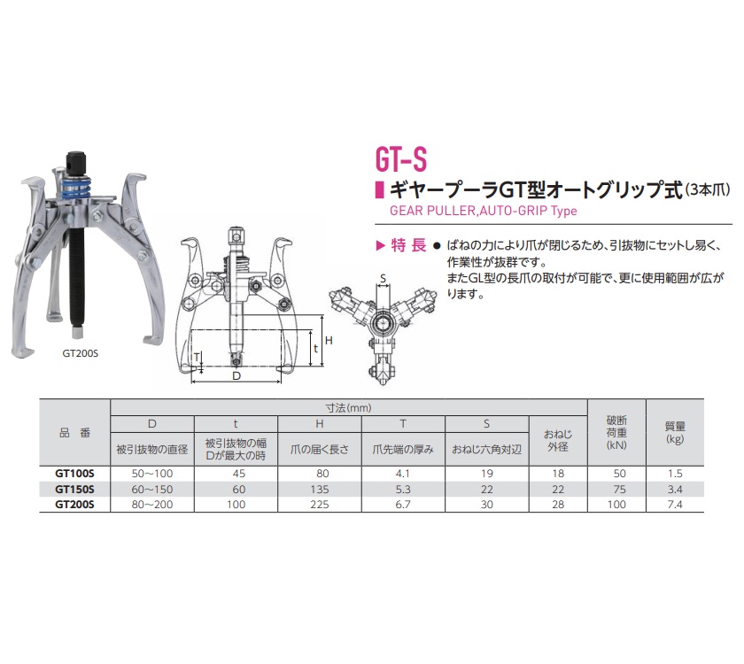 直送品】 スーパーツール ギヤープーラGT型オートグリップ式 GT200S 直送品】 スーパーツール ギヤープーラGT型オートグリップ式 GT200S