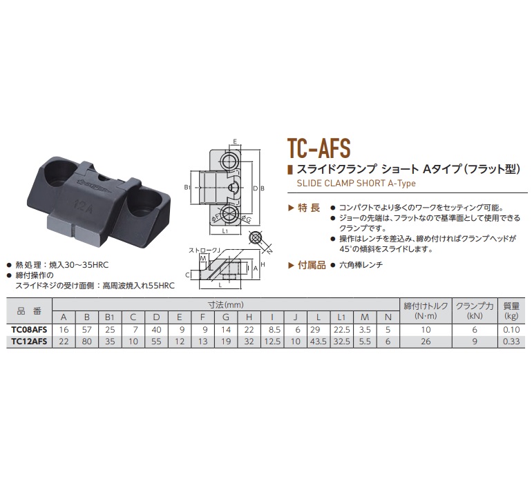 【直送品】 スーパーツール スライドクランプ ショートAタイプ(フラット型) TC08AFS｜buhinyasan｜02