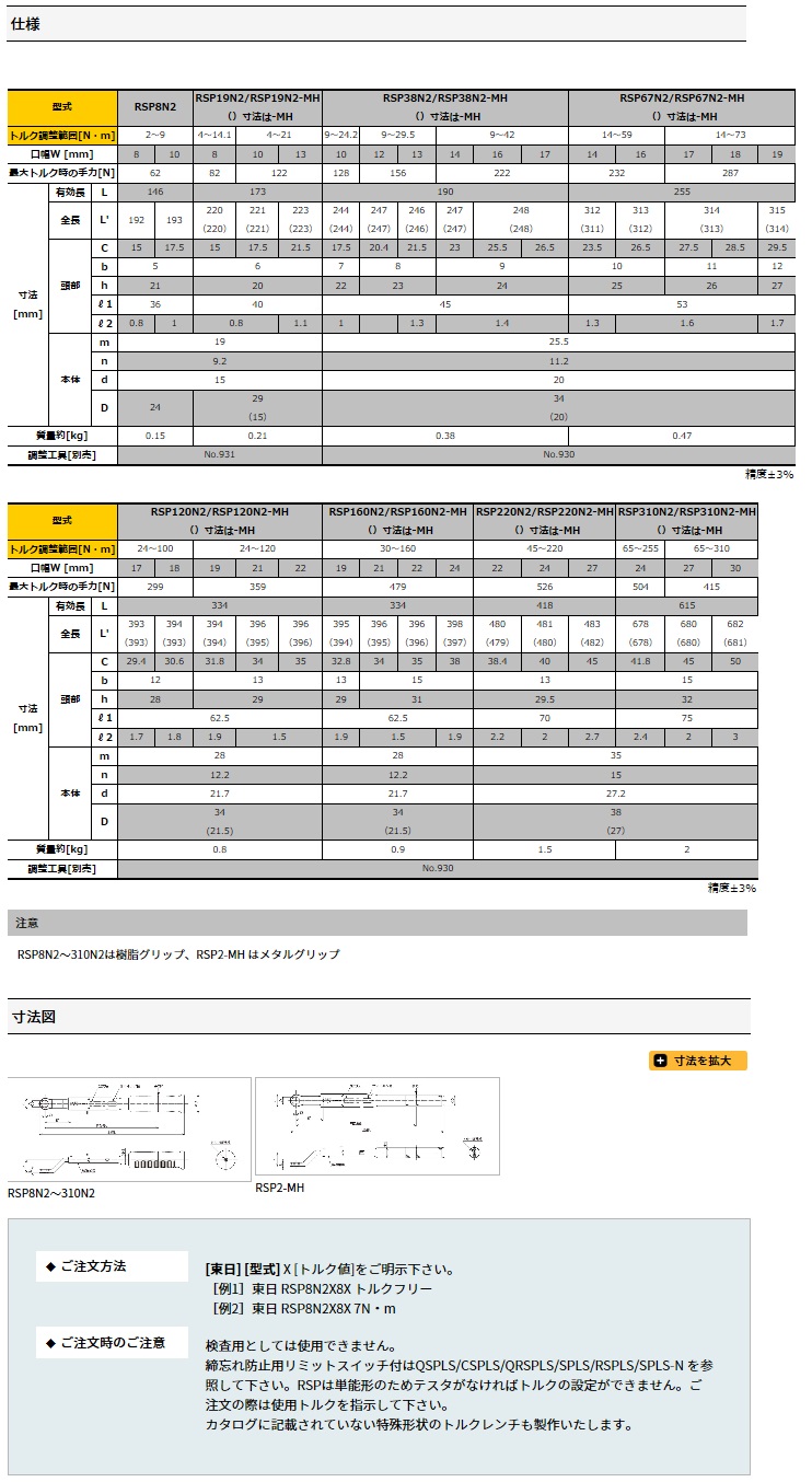 東日製作所 (TOHNICHI) シグナル式トルクレンチ RSP310N2X24-MH : tohn