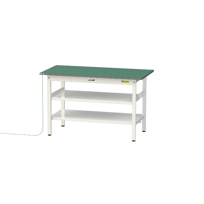 【直送品】 山金工業 ワークテーブル150シリーズ 導電性ゴムマット貼りタイプ 固定式 中間+足元全面棚板付 SUPE-1260TTF-WW 【大型】