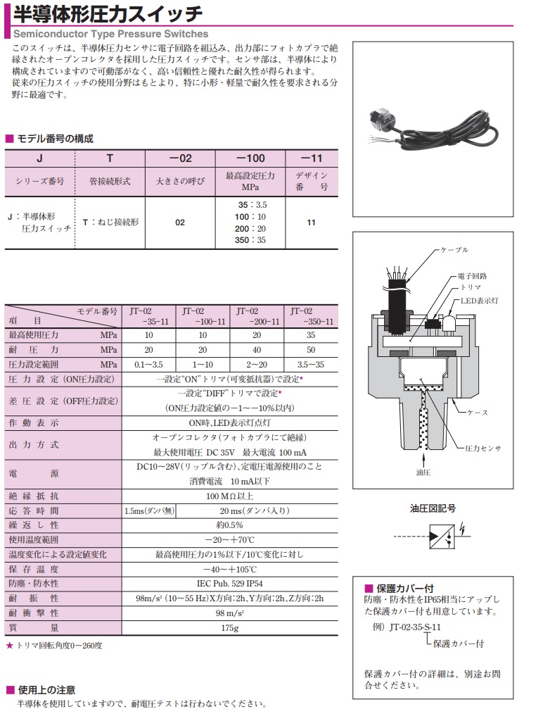 【直送品】 油研工業 半導体形圧力スイッチ JT-02-200-11 : 部品屋さんYahoo!店 - 通販 - Yahoo!ショッピング