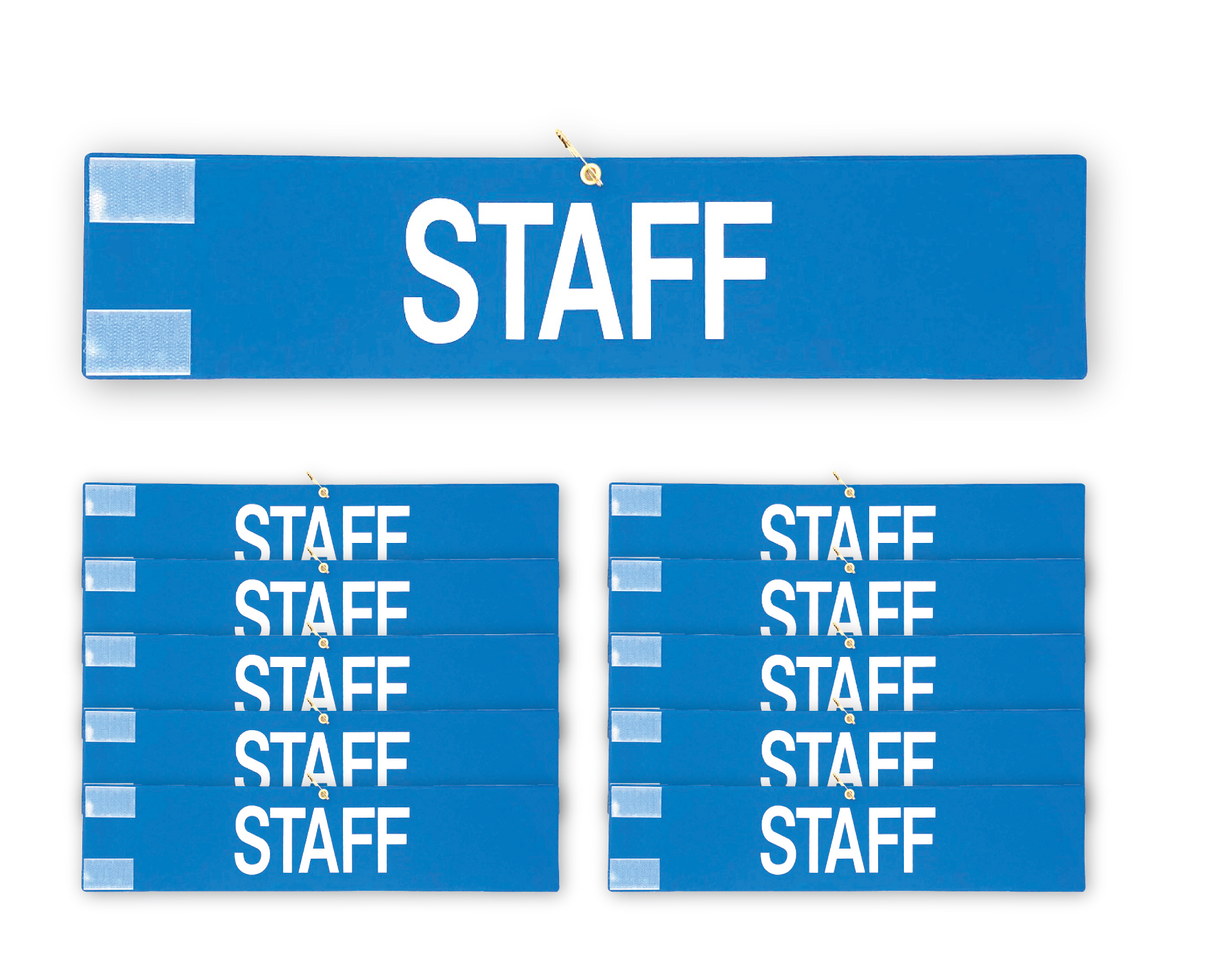 腕章 スタッフ 青 白 赤 黄 10枚セット 日本製 マジックテープ 安全ピン付き イベント 学校 STAFF |  | 01