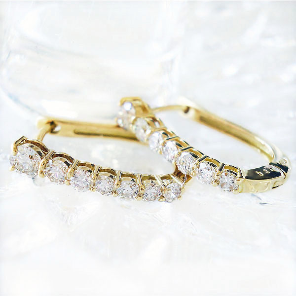 K18 ダイヤモンド 0.5ct フープ ピアス エタニティ 中折れピアス 天然