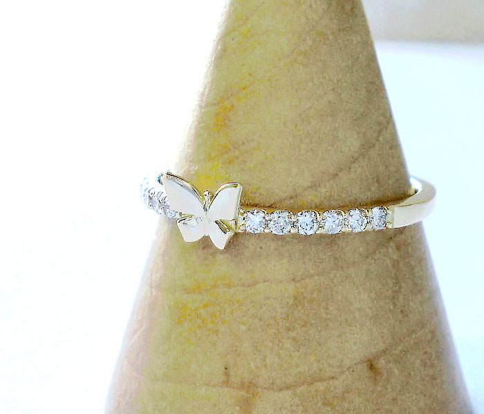 K10 ダイヤモンド エタニティ リング バタフライ ピンキーリング 蝶々
