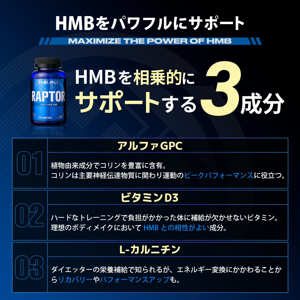 HALEO ハレオ ラプター RAPTOR HMB ビタミンD カルニチン 210カプセル アミノ酸 サプリ : 180 :  HALEOxBULKオフィシャル Yahoo!店 - 通販 - Yahoo!ショッピング