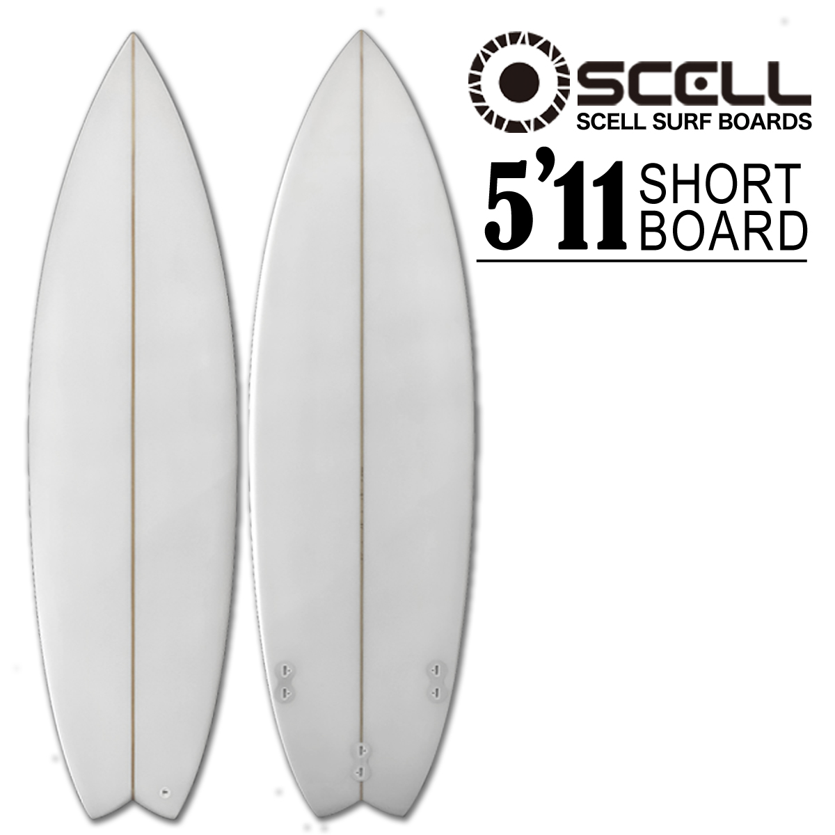 SCELL セル ショートボード サーフィン 6'5 セット クリア サーフボード 初心者7点SET