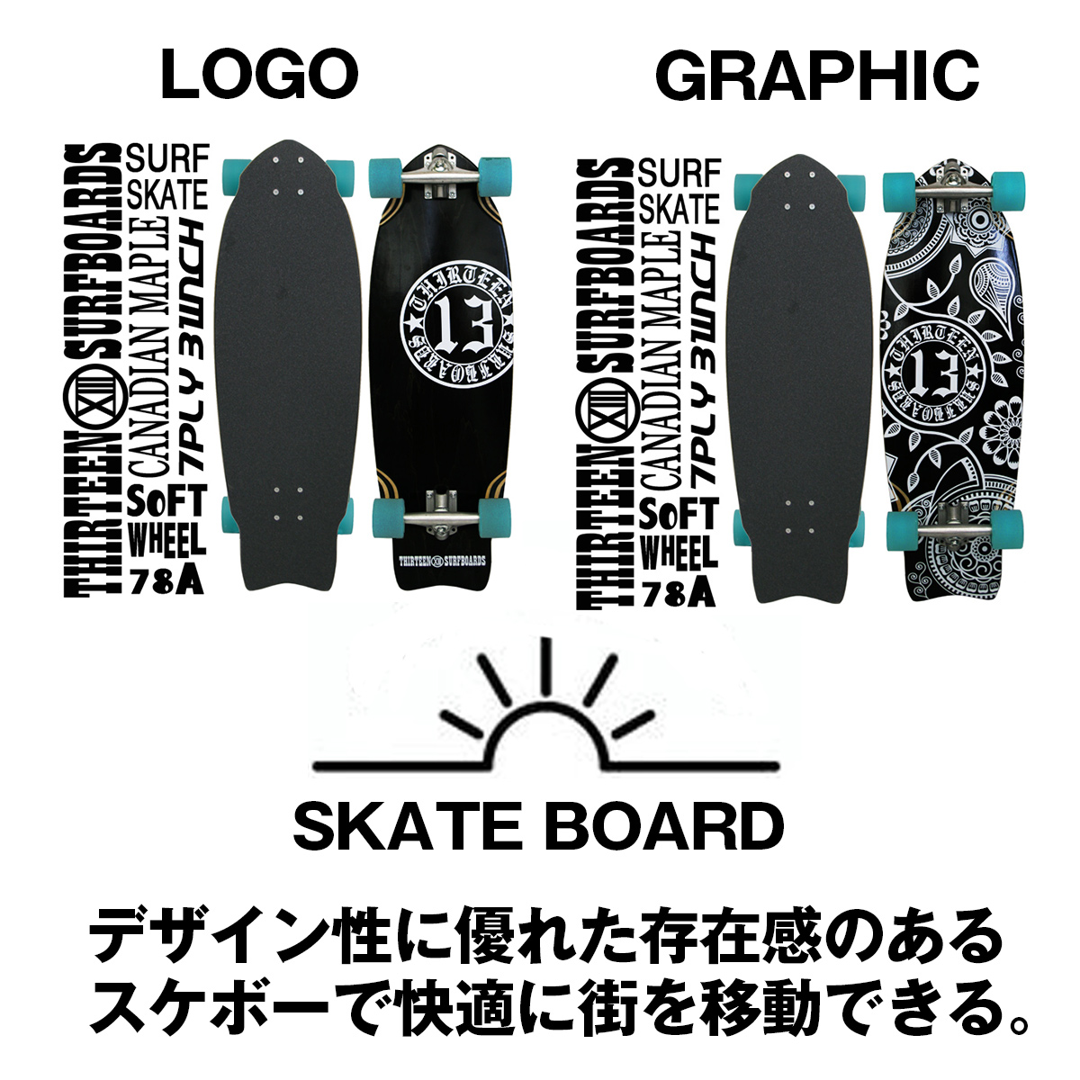 スケートボード スケボー 13SURF 13SURFBOARDS ミニクルーザー