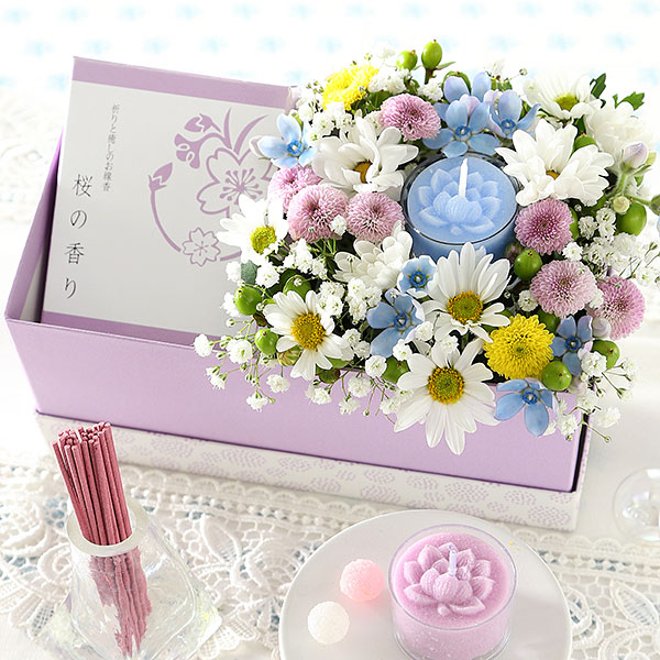 BunBunBee 花 お供え 供花セットボックス 送料無料 ロウソク＆線香