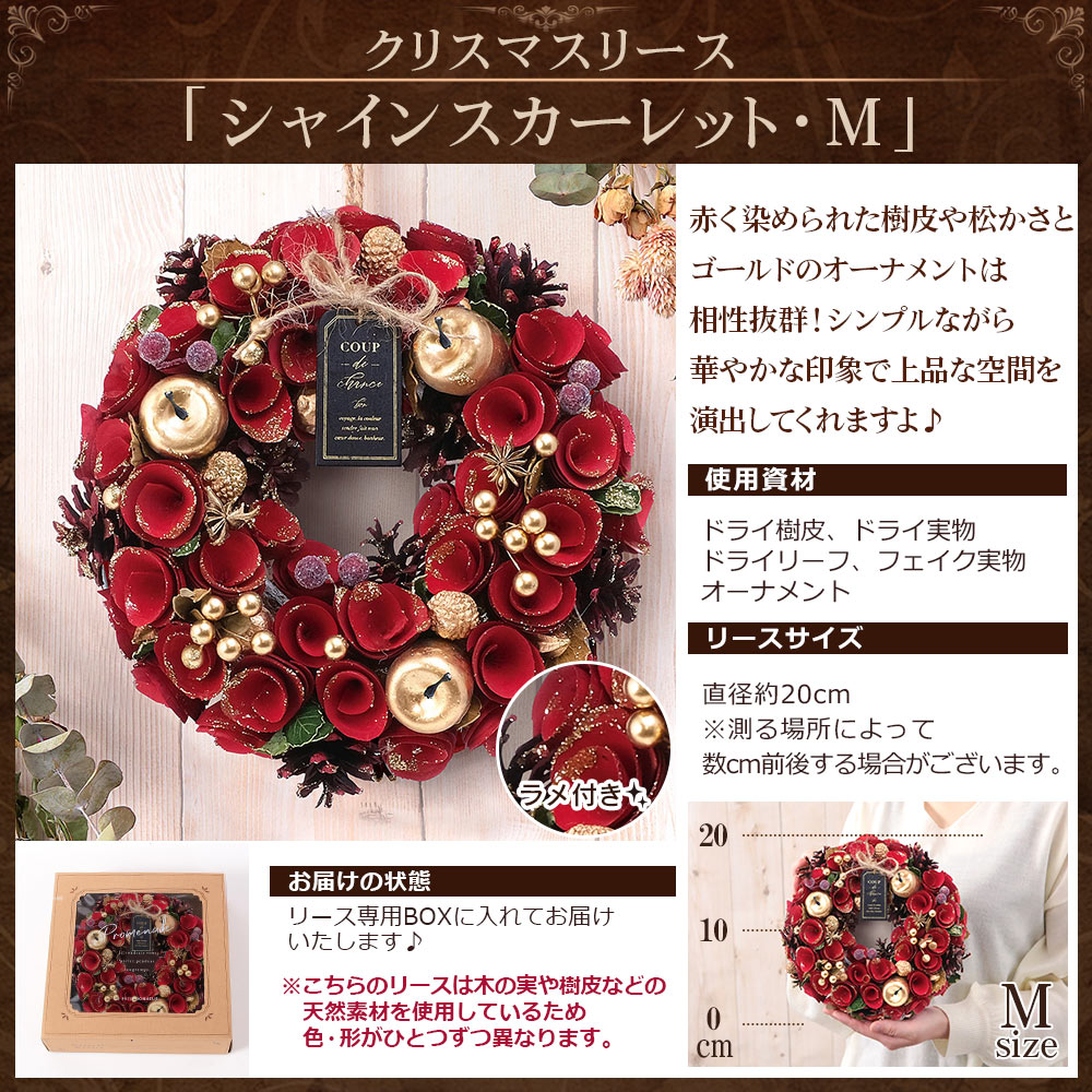 あすつく 14時まで クリスマス リース ナチュラルリース Mサイズ 送料無料 誕生日 プレゼント ギフト 花 お花 女性 お祝い 冬 玄関 ドア  :usual-020:BunBun!Bee - 通販 - Yahoo!ショッピング