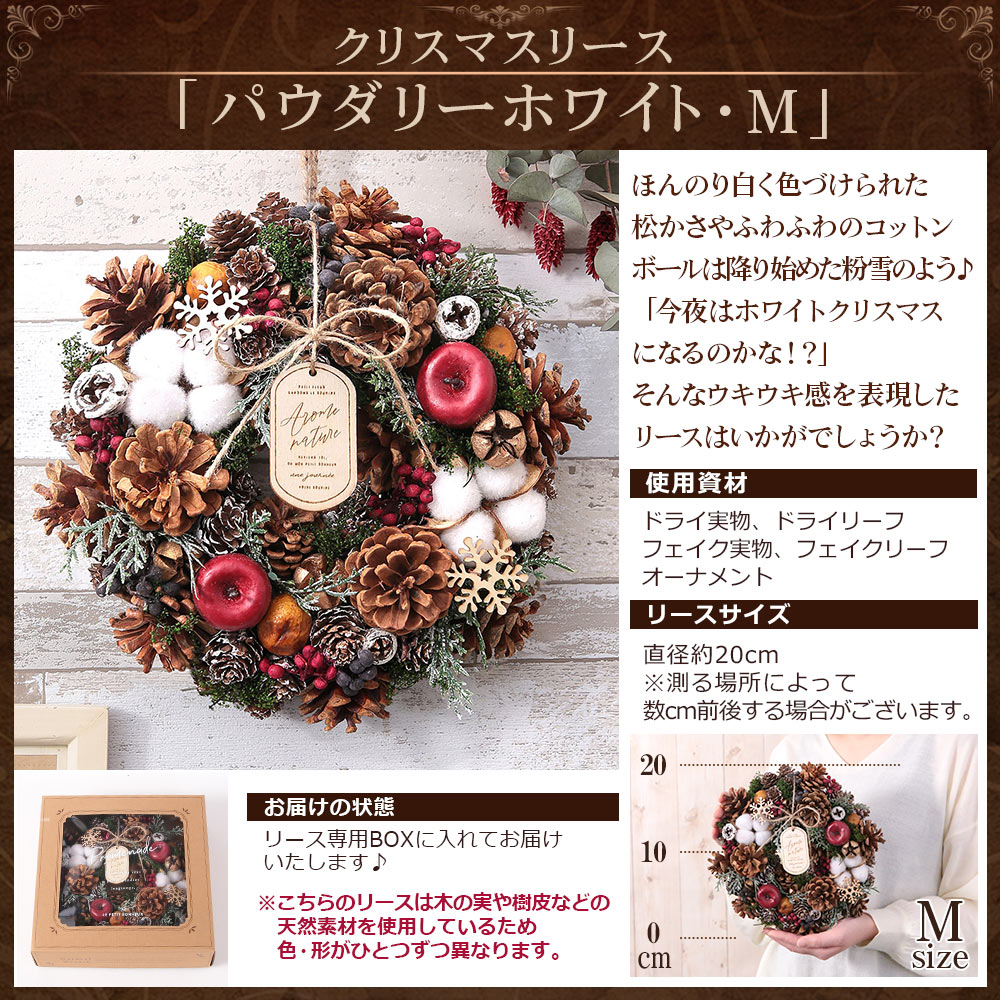 あすつく 14時まで クリスマス リース ナチュラルリース Mサイズ 送料無料 誕生日 プレゼント ギフト 花 お花 女性 お祝い 冬 玄関 ドア  :usual-020:BunBun!Bee - 通販 - Yahoo!ショッピング