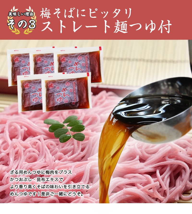 紀州 梅ざるそば 500g（5人前 めんつゆ付）ご家庭用【全国送料無料】 (fy3) :ume-sobacool:紀州ふみこ農園 - 通販 -  Yahoo!ショッピング