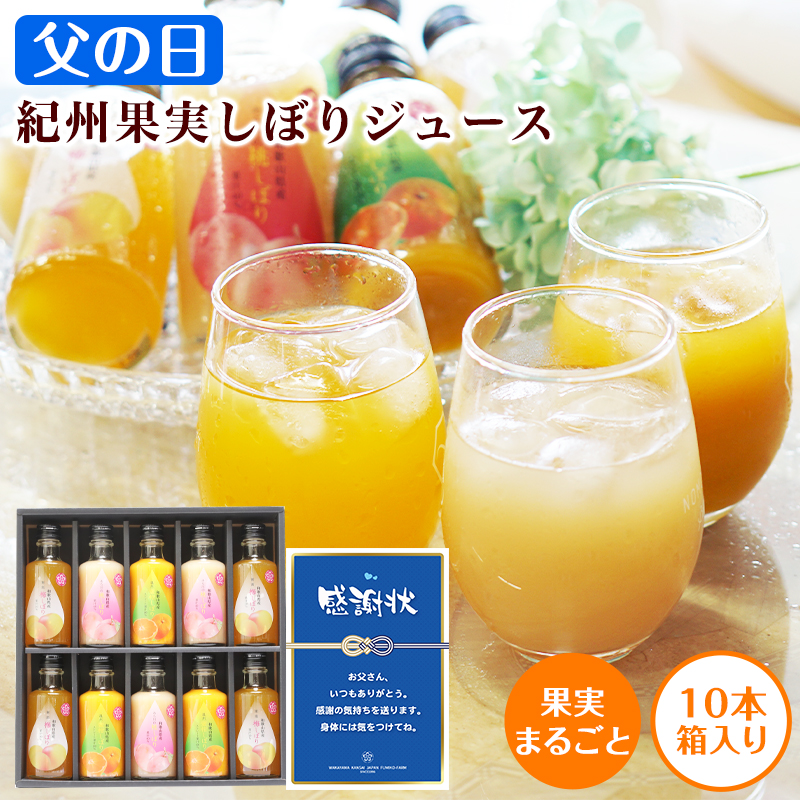 遅れてごめんね 父の日 ギフト プレゼント 2025 義父 紀州果実しぼりジュース （みかん、南高梅、あら川の桃）果汁 10本 ギフト プレゼント 果実ジュース | 