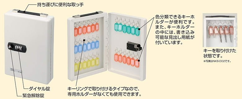 ナカバヤシ／ダイヤル式キーボックス 60個収容（NKB-D06) 色分類できる