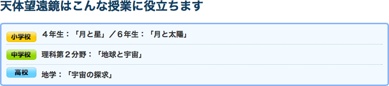 天体望遠鏡は小学校・中学校・高校の授業に役立ちます。