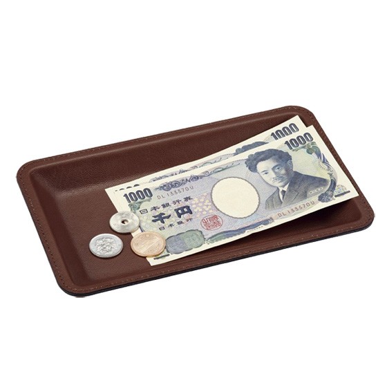 コイントレー レザー調カルトン（小） 茶 キャッシュトレー キャッシュ