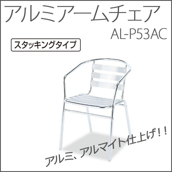 お取寄 アルミアームチェア AL-53AC アルミ 背もたれ 肘置きあり 屋外 店舗 送料無料受注生産《テラモト》 メール便不可