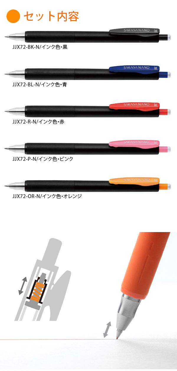 ゼブラ サラサナノ 0.38mm 5色セットA JJX72-5C-A-N 黒 / 青 赤 ピンク