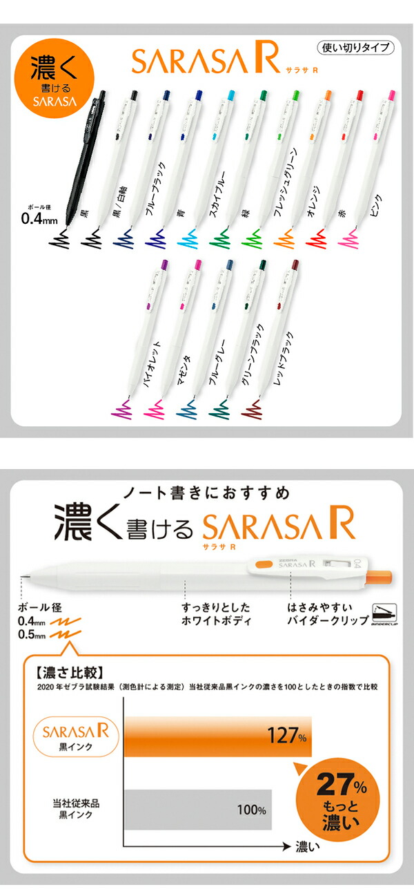 ゼブラ ジェルボールペン サラサR 0.4 7色セット 黒/青/スカイブルー ゼブラ ジェルボールペン サラサR 0.4 7色セット 黒/青/スカイブルー