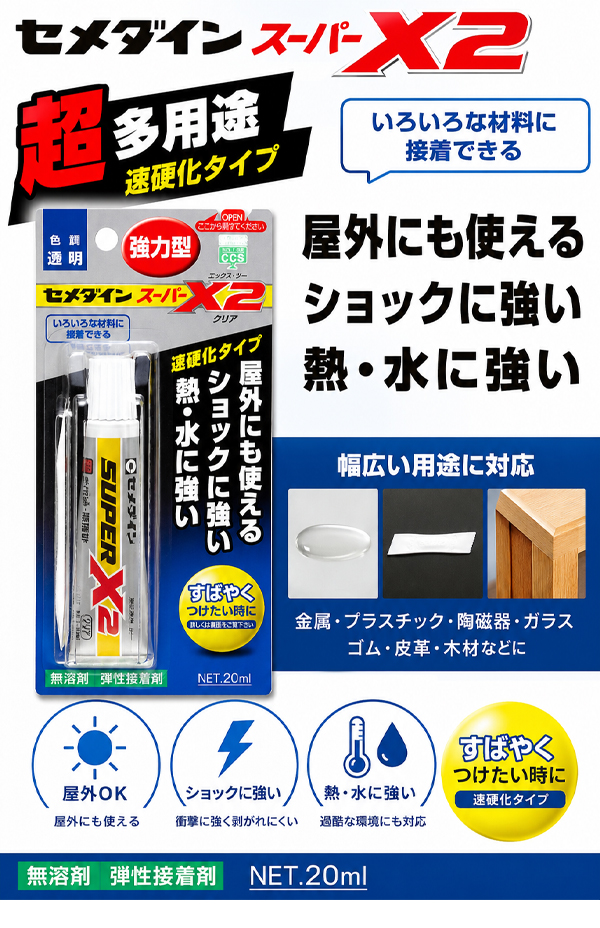 セメダイン AX-067 スーパーX2 クリア 20ml 超多用途 接着剤 速硬化