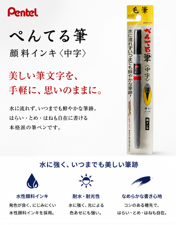 ぺんてる XFP5M ペンテル筆顔料 顔料インク 筆ペン 中字 水性顔料 耐水