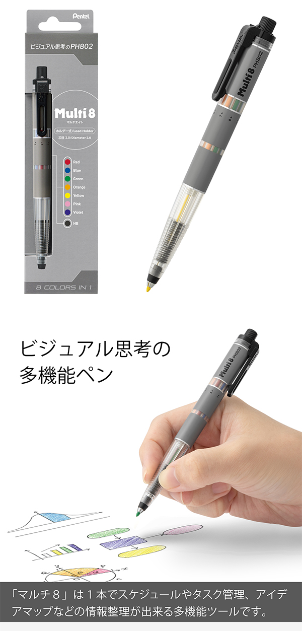 ぺんてる XPH802 Multi 8 マルチ8 8色芯ホルダー 2.0mm 芯（色芯7色