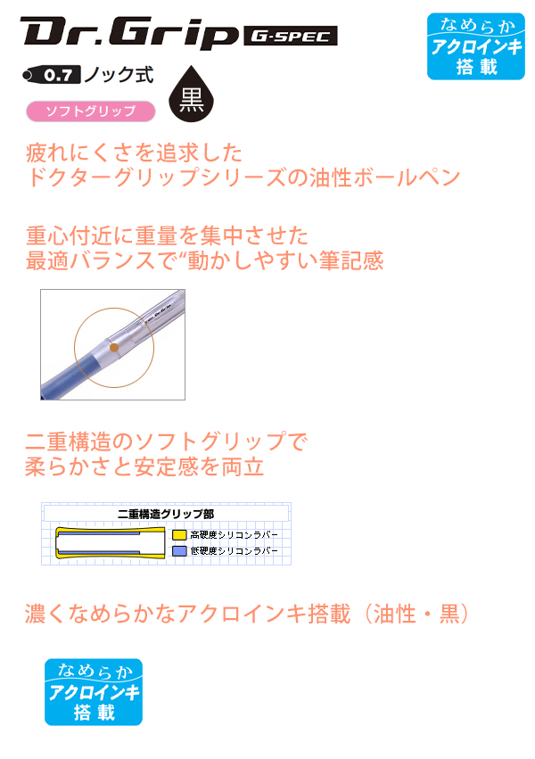 パイロット ドクターグリップ G-SPECソフト 0.7mm 細字 黒 BDGS-60R -B