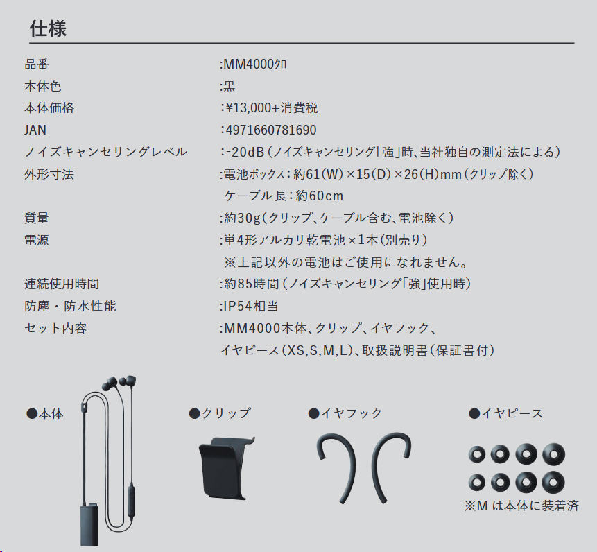 キングジム デジタル耳栓 ブラック MM4000クロ 電池式 声は聞こえて