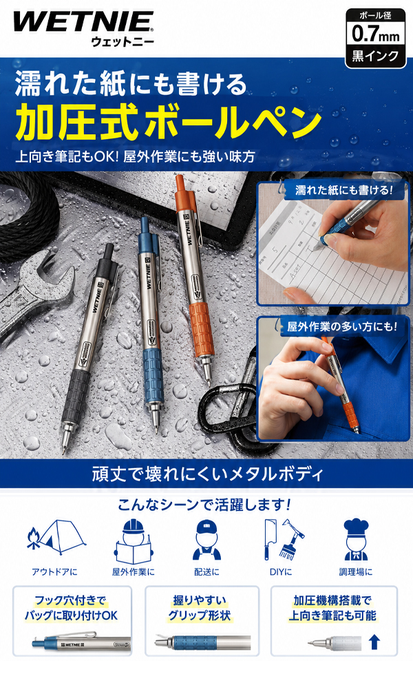 ゼブラ ウェットニー 0.7mm 加圧式ボールペン 黒 P-BA100 -GBK ガン
