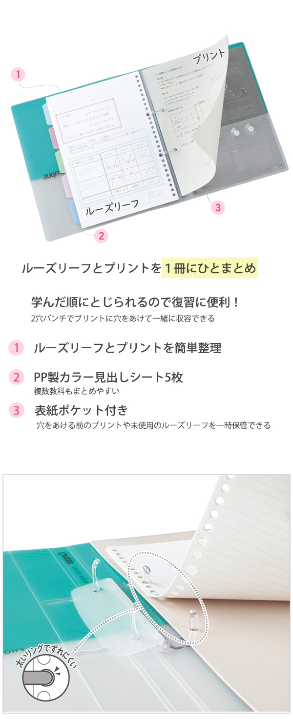 コクヨ B5 限定柄 キャンパス 2穴ルーズリーフバインダー ミネラルカラー ルーズリーフ10枚入り 最大収容枚数100枚 カラー見出しシート5枚付き  : pp358l4 : ブングショップヤフー店 - 通販 - Yahoo!ショッピング