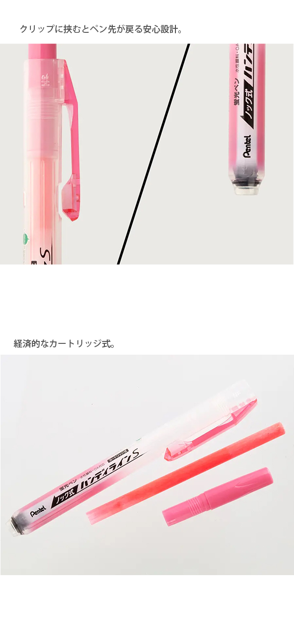 ぺんてる 蛍光ペン ノック式ハンディラインS XSXNS15-F オレンジ / -G