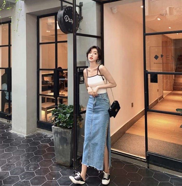 デニム タイトスカート ロング丈 ロングスカート サイドスリット デニム タイトスカート ロング丈 ロングスカート サイドスリット