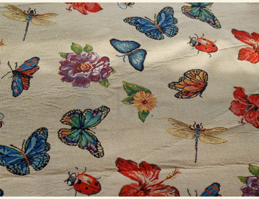 ジャガード生地 トンボ柄 蝶柄 杏色 花柄