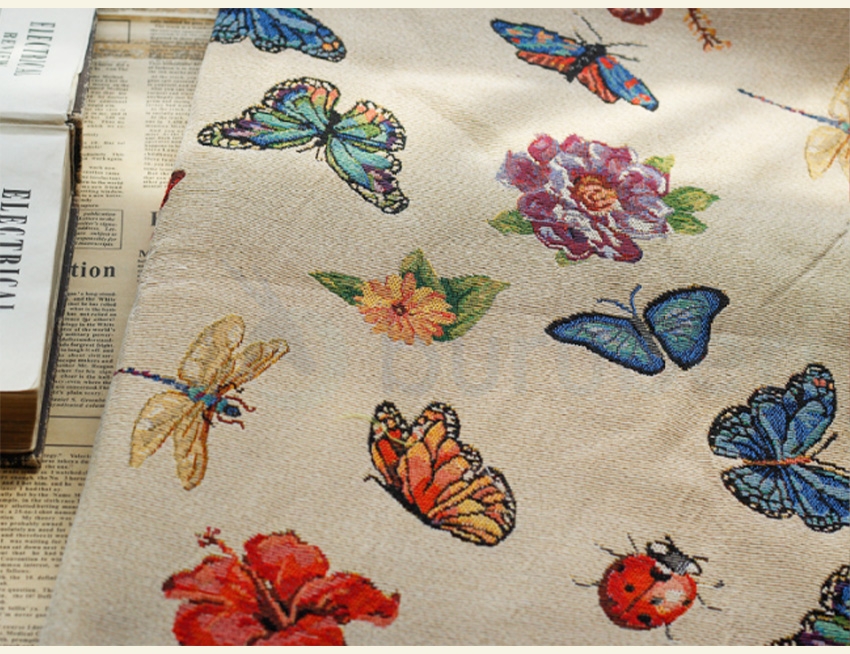 ジャガード生地 トンボ柄 蝶柄 杏色 花柄