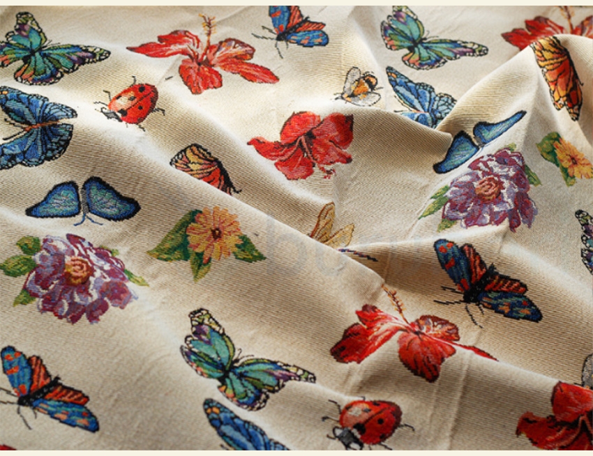 ジャガード生地 トンボ柄 蝶柄 杏色 花柄
