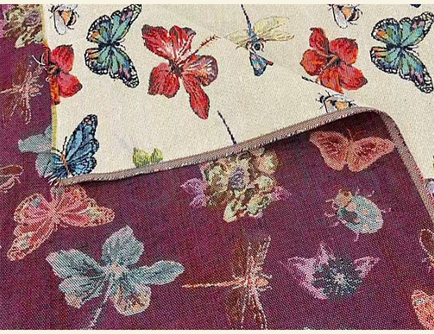 ジャガード生地 トンボ柄 蝶柄 杏色 花柄