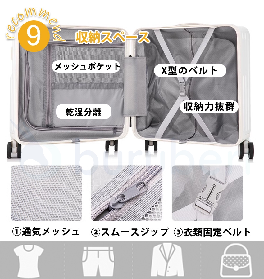 スーツケース フロントオープン 機内持ち込み 前開き キャリーケース ドリンクホルダー USBポート カップホルダー キャリーバッグ S SS 多機能スーツケースの画像