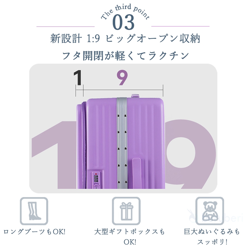 スーツケース フロントオープン 片開き キャリーケース ストッパー USB