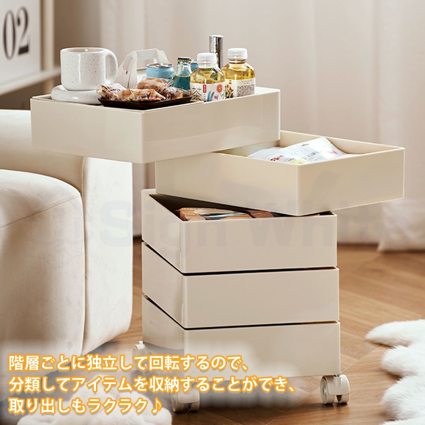 ワゴン キッチンワゴン キャスター付き 5段 カラーラック 収納 回転式