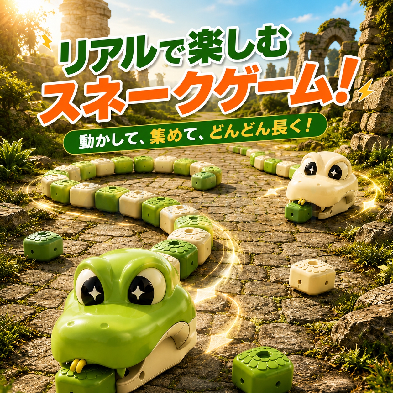 ぱくぱくスネークゲーム ラジコン ヘビ おもちゃ スネークゲーム マグネット連結 ヘビ型リモコンカー ヘビゲーム リモコン 知育玩具 食べるほど長くなる 対戦 関連画像1