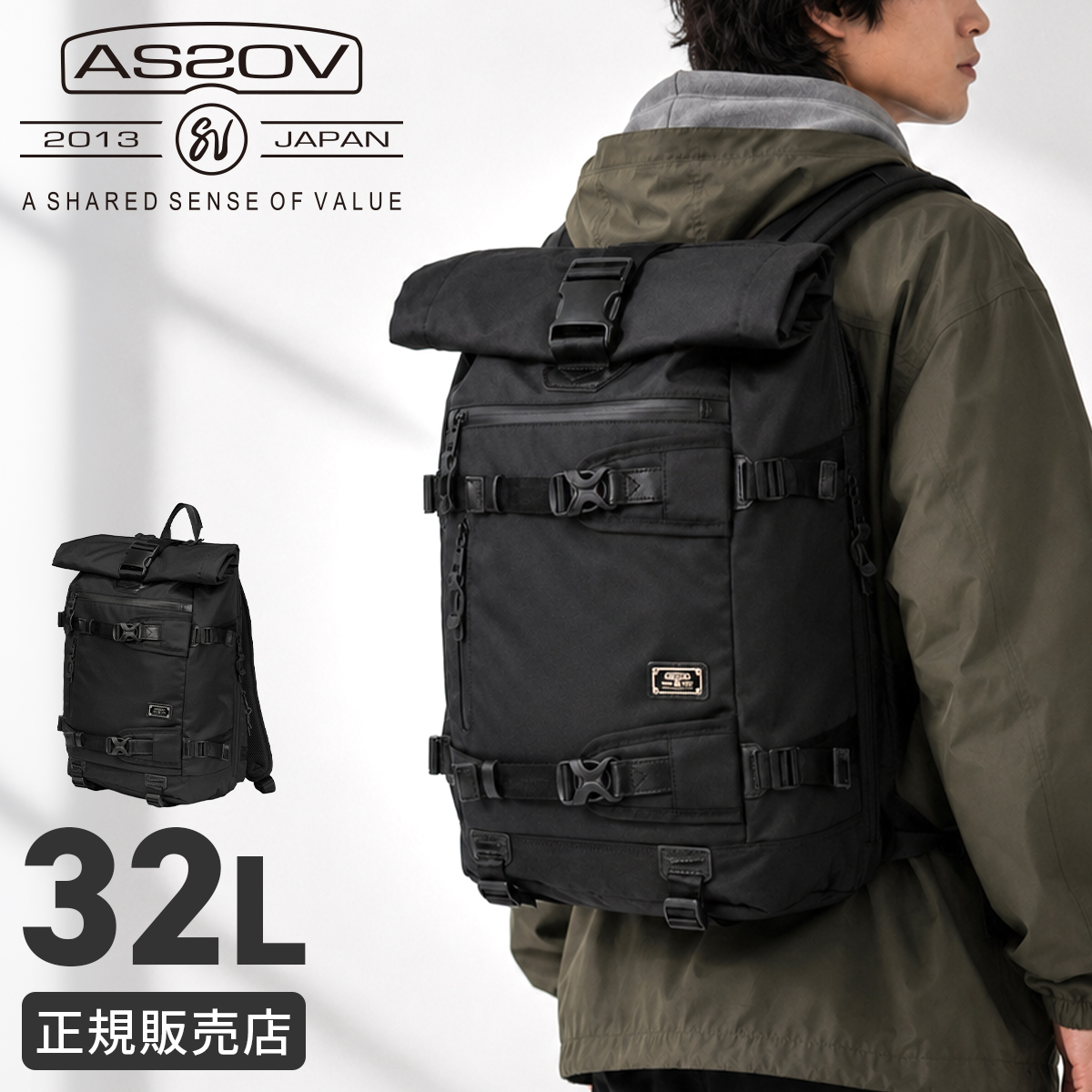 AS2OV（アッソブ）ロールトップリュック ブラック AS2OV（アッソブ） コーデュラドビー リュック バックパック ロール
