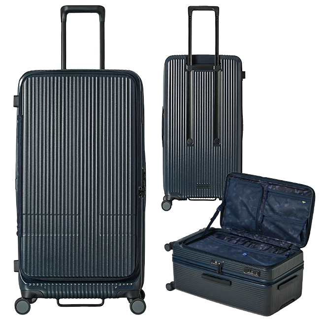 2年保証 イノベーター スーツケース Lサイズ 92L 軽量 大型 大容量 深型 フロントオープン ブックオープン 静音キャスター ストッパー innovator INV750DOR｜business-bugs