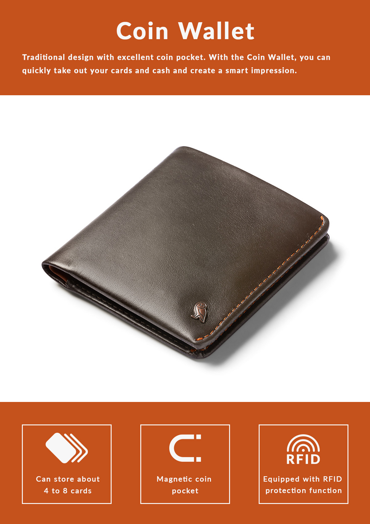 Bellroy（ベルロイ） Bellroy Coin Wallet コインウォレット 二つ折り財布 メンズ レディース ブランド レザー 本革 軽量  RFID保護対応 マグネット式開閉 WCWA 3年保証 : ビジネスバグズ - 通販 - Yahoo!ショッピング