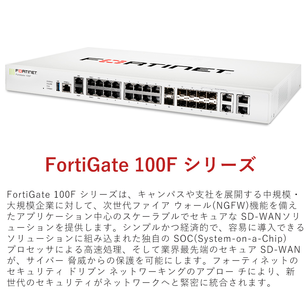 FortiGate-100F バンドルモデル Generation2 デスクトップ型 セキュア SD-WAN セキュリティ ネットワーク  ファイアウォール :fg-100f-bdl-us-g2:ビジネスコネクト 通販 