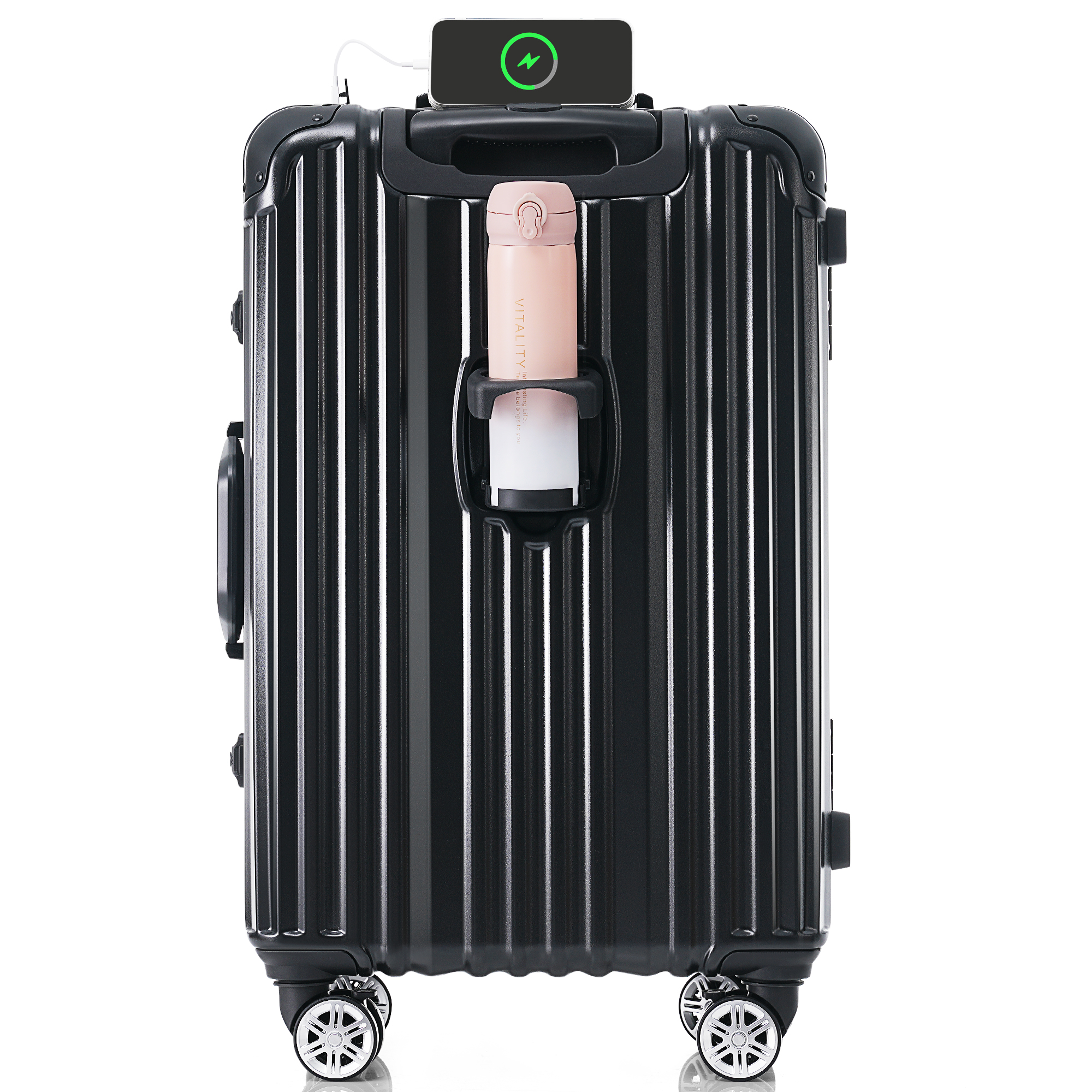 スーツケース Mサイズ 軽量 キャリーバッグ ストッパー付き キャリーケース USBポート付き アルミフレーム 4~7泊用 TSAロック 中型 T1169 おしゃれ 海外 TANOBI｜busyman-jp｜02