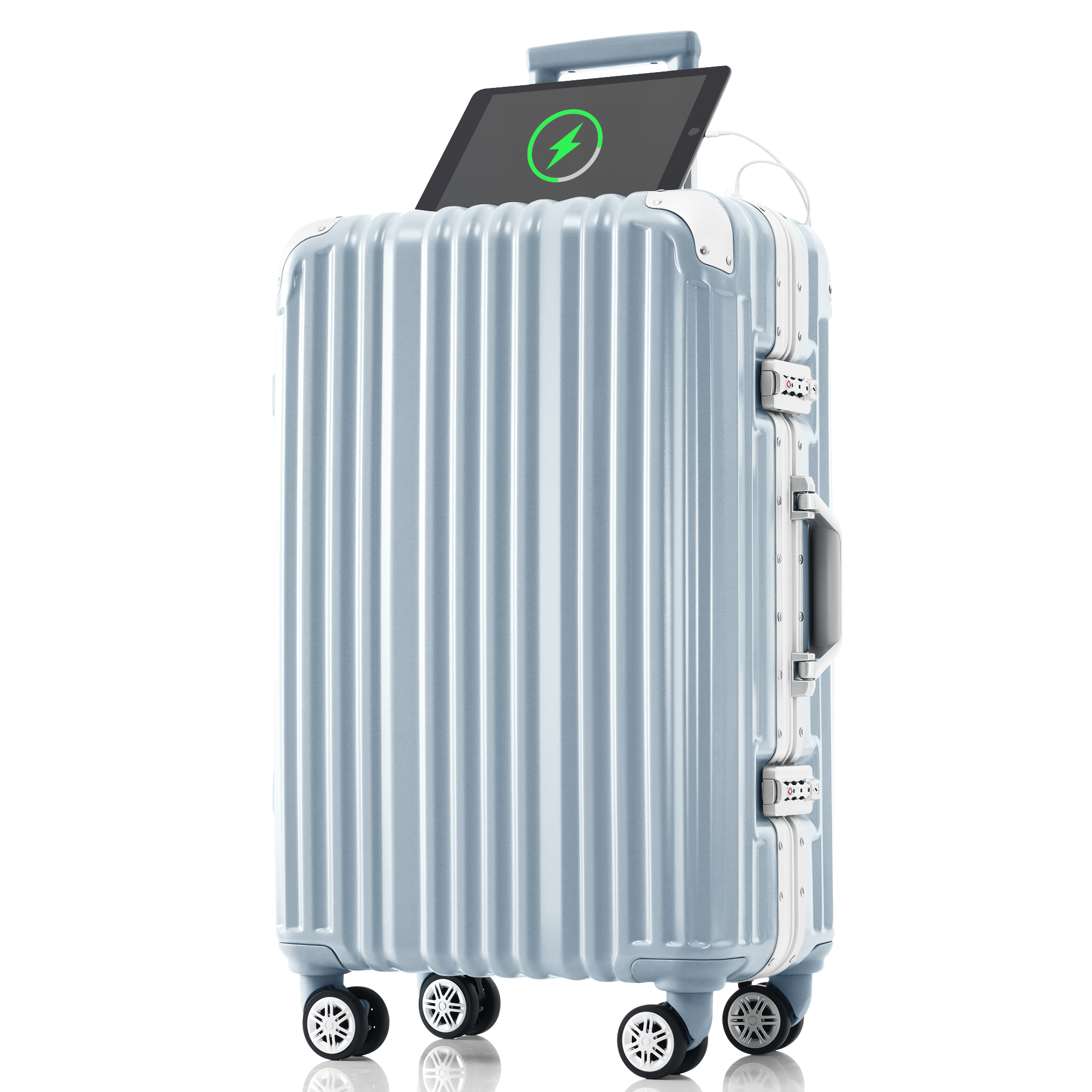 スーツケース Mサイズ 軽量 キャリーバッグ ストッパー付き キャリーケース USBポート付き アルミフレーム 4~7泊用 TSAロック 中型 T1169 おしゃれ 海外 TANOBI｜busyman-jp｜04