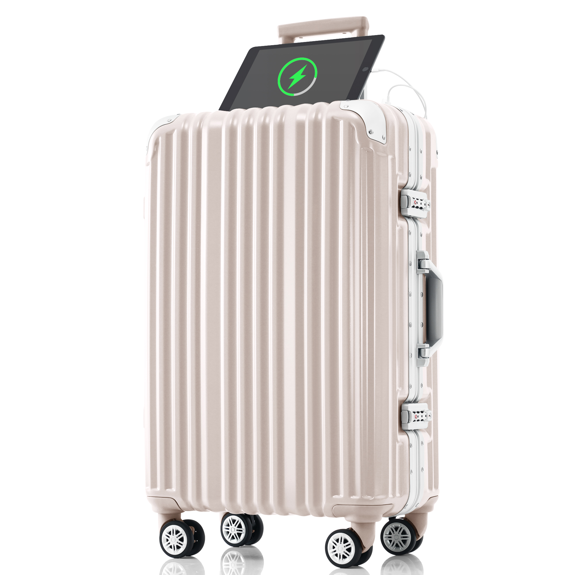 スーツケース Lサイズ 軽量 アルミフレーム キャリーバッグ ストッパー付き キャリーケース USBポート付き 7泊〜10泊用 大型 TSAロック  TANOBI T1169 suitcase