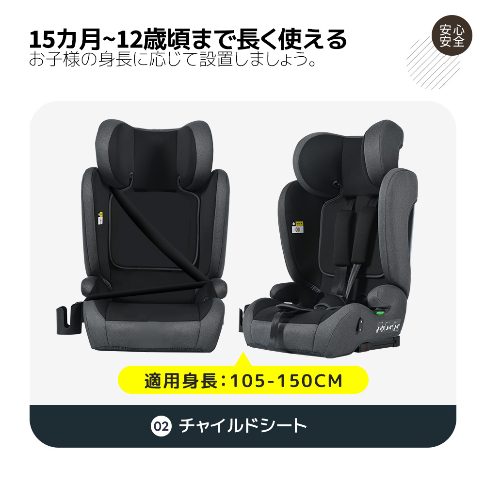 新安全基準R129適合 チャイルドシート ISOFIX 15カ月~12歳頃 新生児