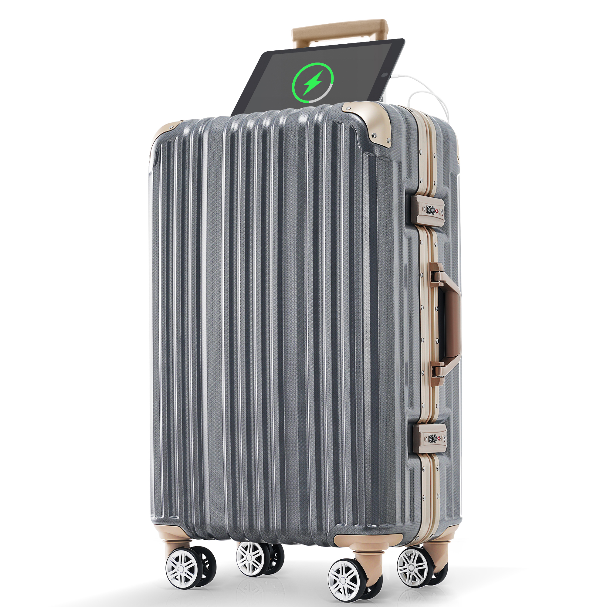 スーツケース Mサイズ 軽量 キャリーバッグ ストッパー付き キャリーケース USBポート付き アルミフレーム 4~7泊用 TSAロック 中型 T1169 おしゃれ 海外 TANOBI｜busyman-jp｜08